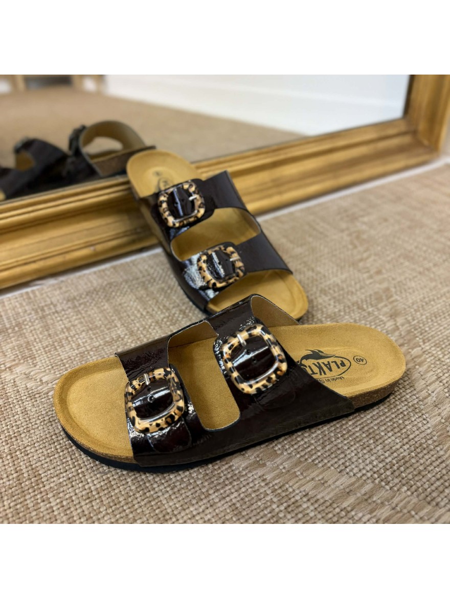 Mule vernie marron 2 brides confort Plakton | Marina & Paloma