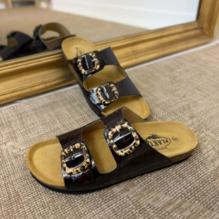 Mule vernie marron 2 brides confort Plakton | Marina & Paloma