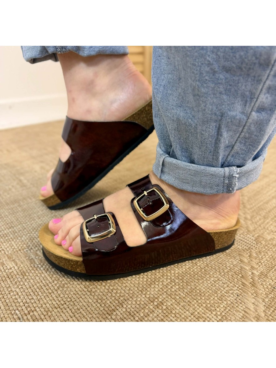 Mule Plakton CP Beta vernis marron boucles écaille | Marina & Paloma