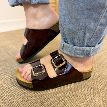 Mule Plakton CP Beta vernis marron boucles écaille | Marina & Paloma
