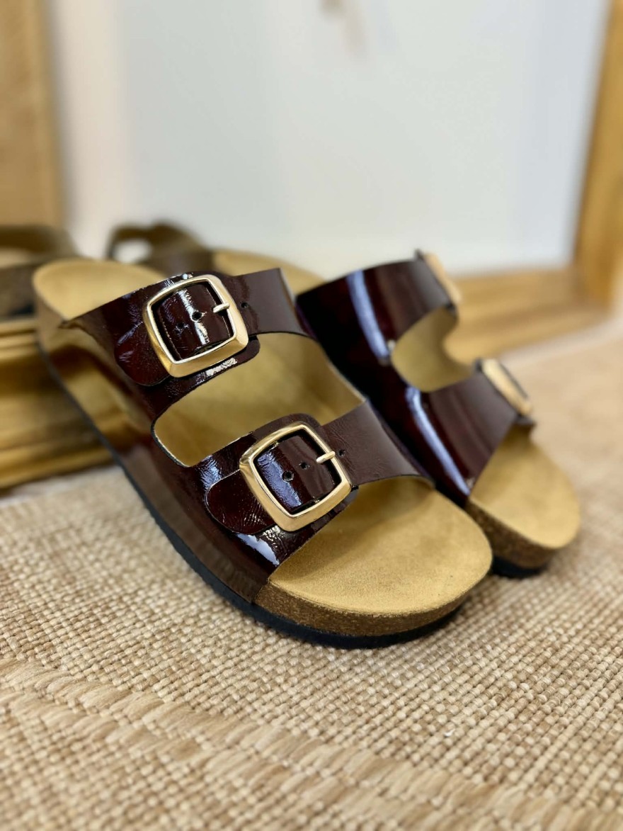 Mule Plakton CP Beta vernis marron boucles écaille | Marina & Paloma