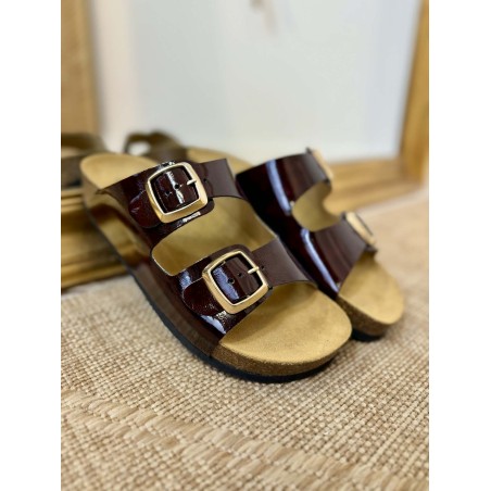 Mule Plakton CP Beta vernis marron boucles écaille | Marina & Paloma
