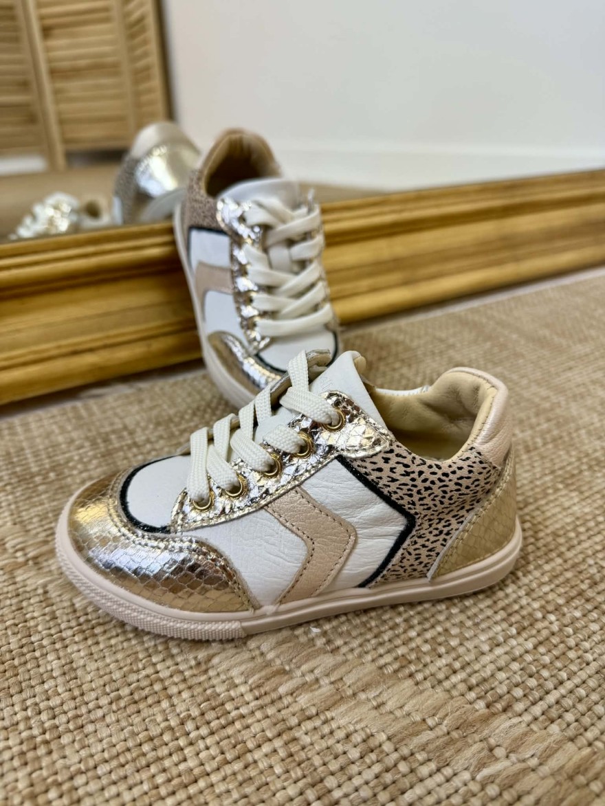 Basket Bellamy Copi fille cuir blanc doré zip | Marina & Paloma