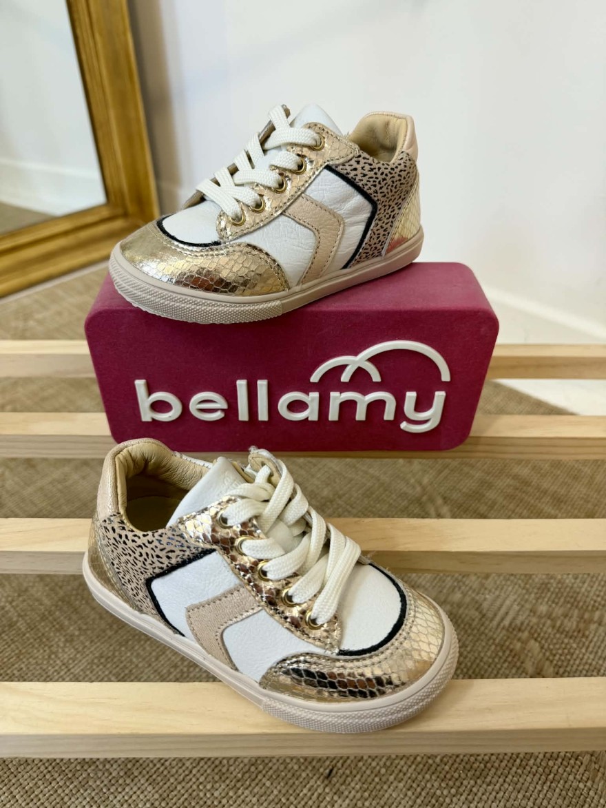 Basket Bellamy Copi fille cuir blanc doré zip | Marina & Paloma