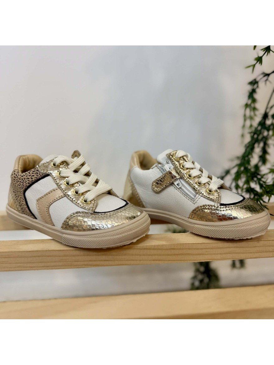Basket Bellamy Copi fille cuir blanc doré zip | Marina & Paloma
