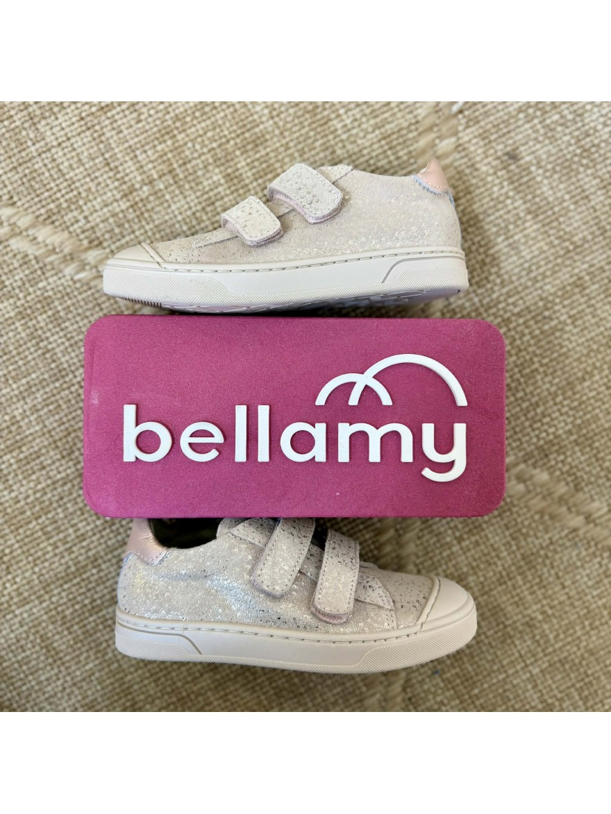 Basket Bellamy Iro fille cuir rose poudré pailleté scratch | Marina & Paloma