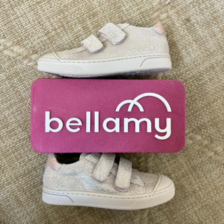 Basket Bellamy Iro fille cuir rose poudré pailleté scratch | Marina & Paloma