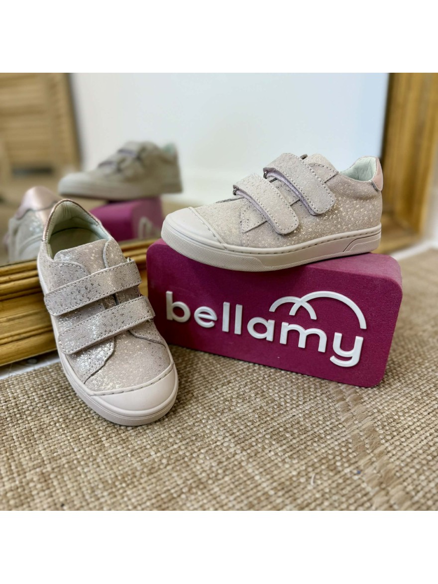 Basket Bellamy Iro fille cuir rose poudré pailleté scratch | Marina & Paloma