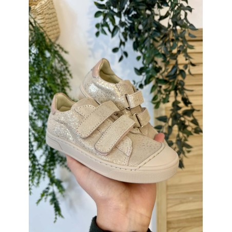 Basket Bellamy Iro fille cuir rose poudré pailleté scratch | Marina & Paloma