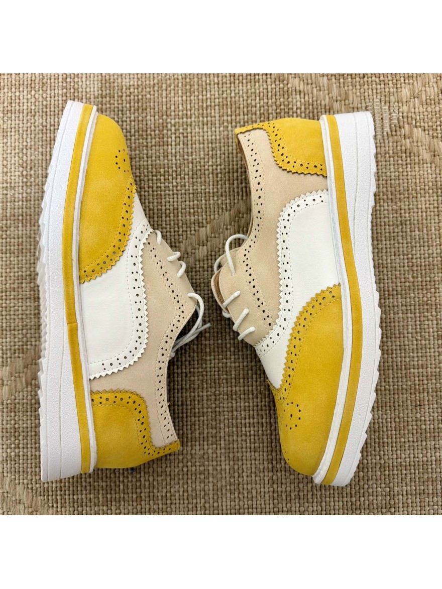 Derby jaune brogue Lady Glory plateforme 3 cm | Marina & Paloma
