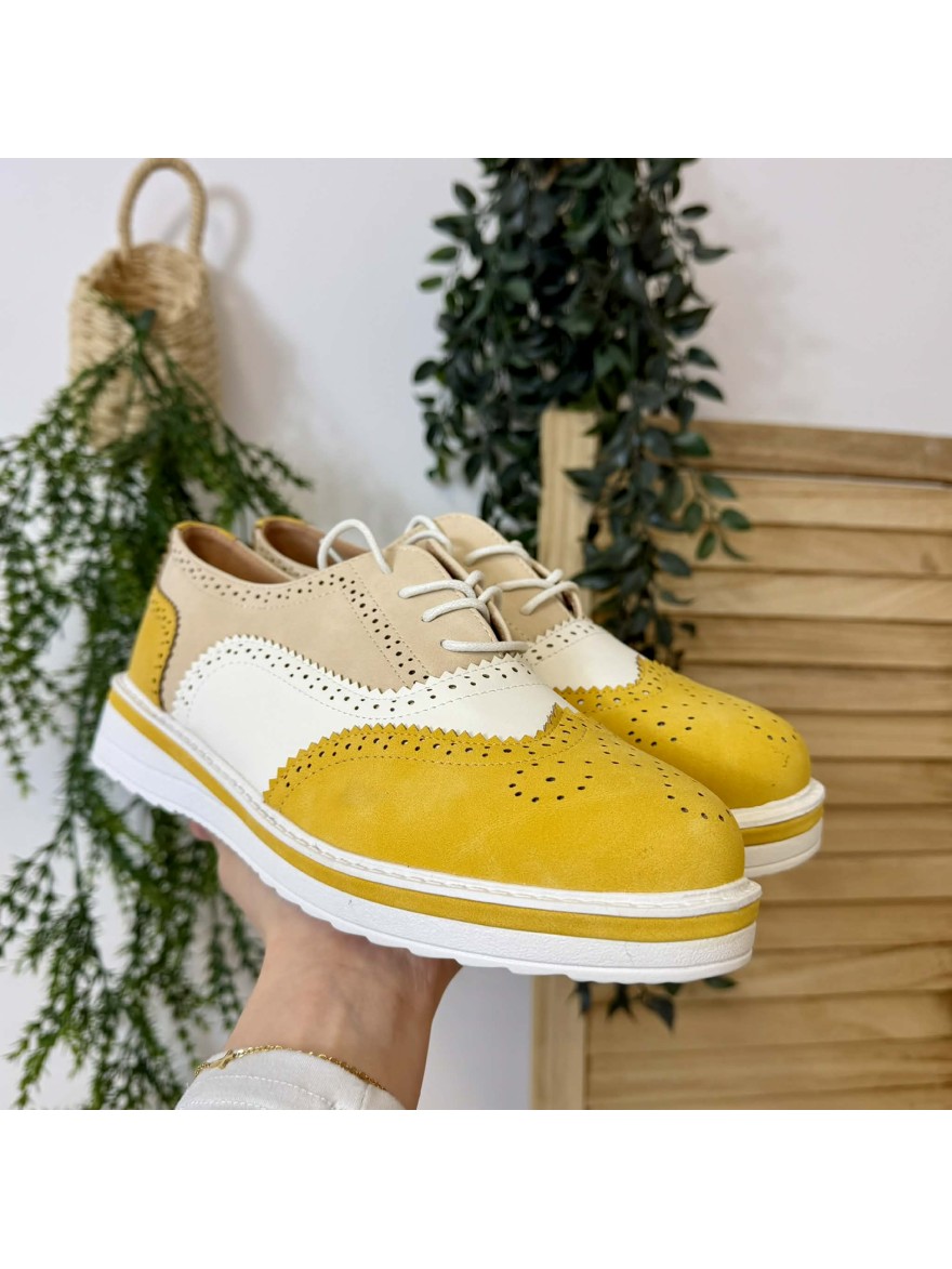 Derby jaune brogue Lady Glory plateforme 3 cm | Marina & Paloma