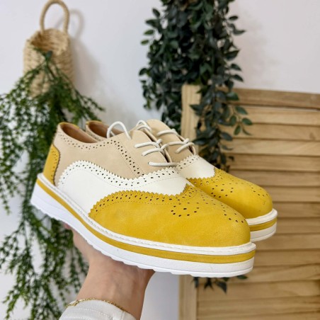 Derby jaune brogue Lady Glory plateforme 3 cm | Marina & Paloma