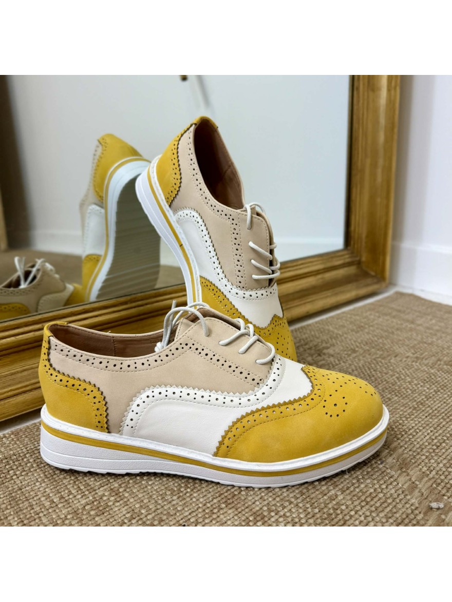 Derby jaune brogue Lady Glory plateforme 3 cm | Marina & Paloma