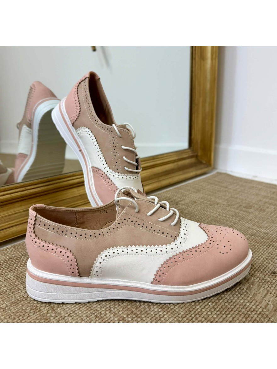 Derby rose Lady Glory brogue plateforme 3 cm femme | Marina & Paloma