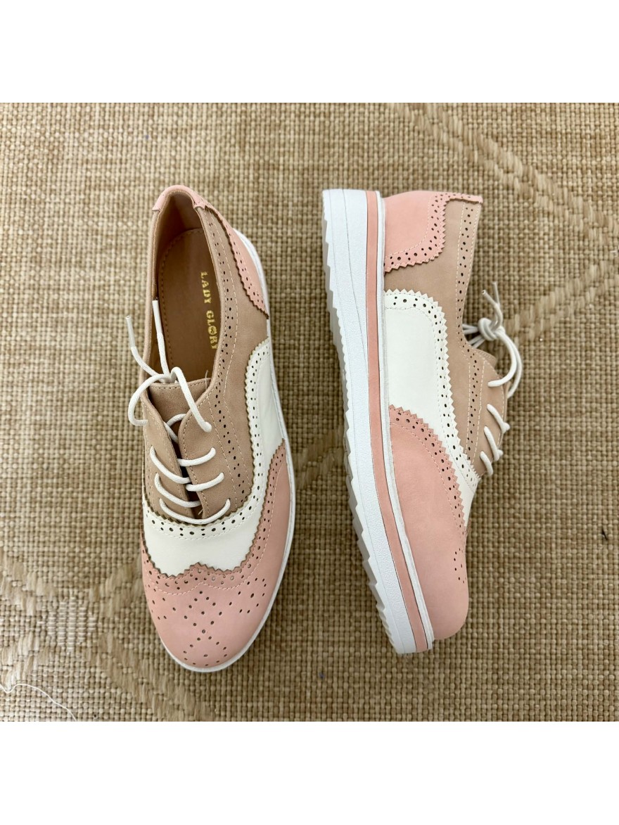 Derby rose Lady Glory brogue plateforme 3 cm femme | Marina & Paloma