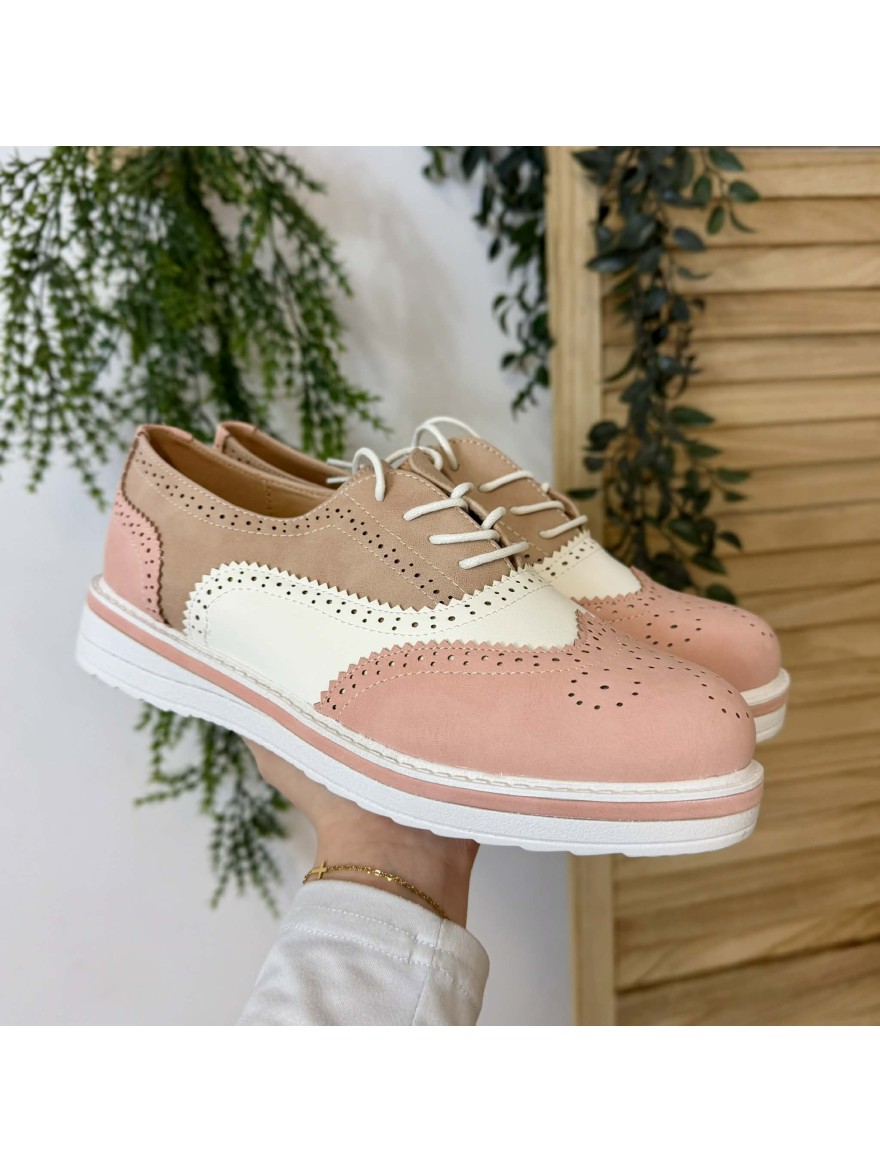Derby rose Lady Glory brogue plateforme 3 cm femme | Marina & Paloma