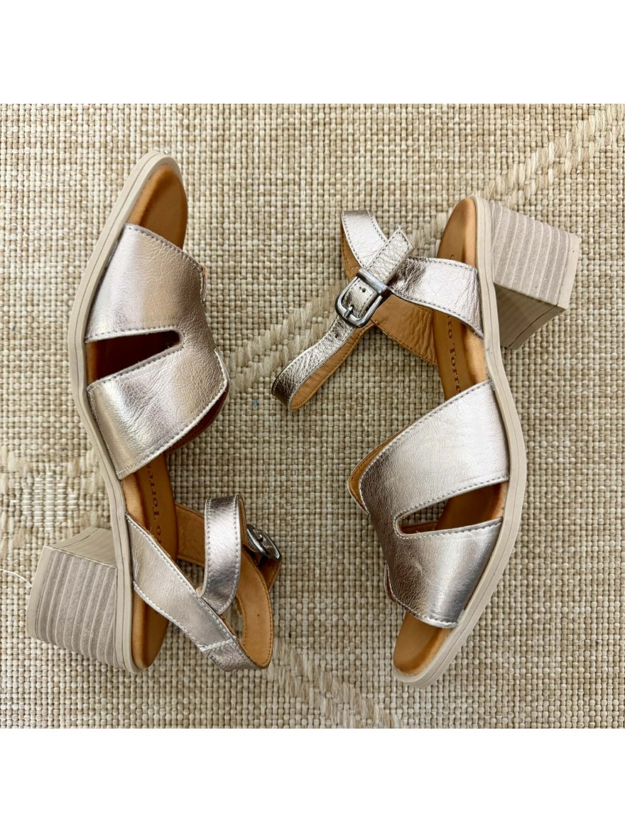 Nu-pied doré Pedro Torres 7016 talon carré 5,5 cm cuir | Marina & Paloma