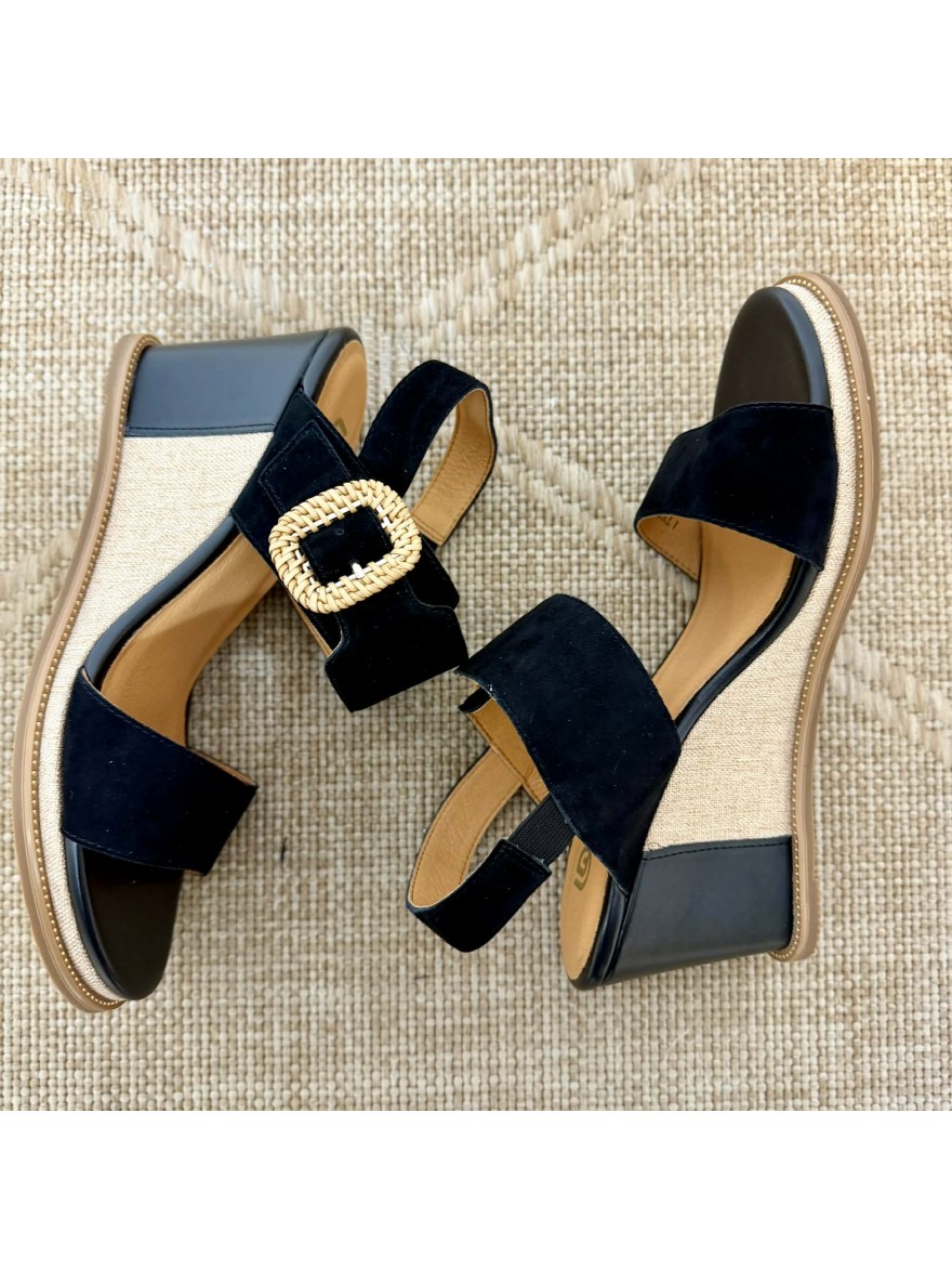 Nu-pied noir Fugitive Iroma compensé 7,5 cm cuir velours | Marina & Paloma
