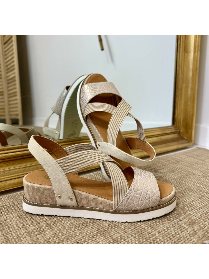Nu-pied compensé Fugitive Biscui or beige 5 cm confortable| Marina & Paloma