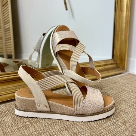 Nu-pied compensé Fugitive Biscui or beige 5 cm confortable| Marina & Paloma