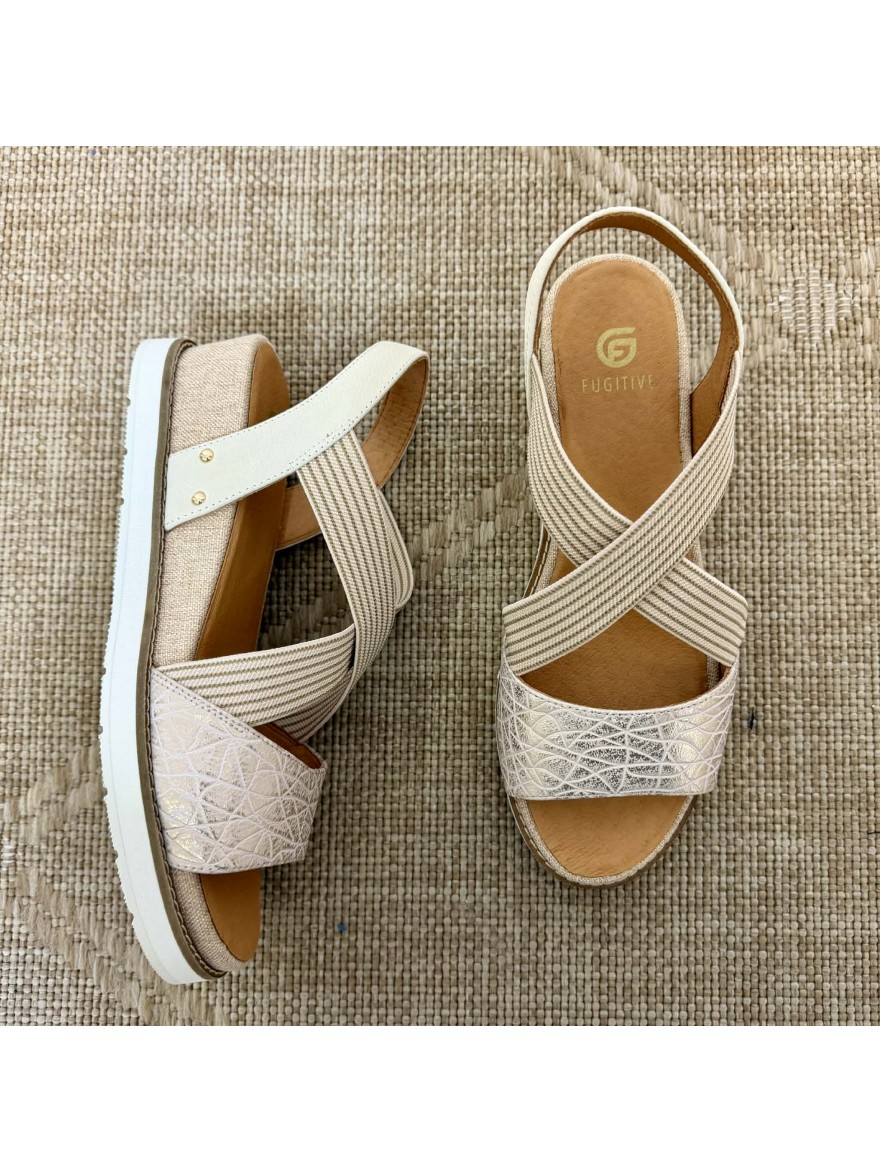 Nu-pied compensé Fugitive Biscui or beige 5 cm confortable| Marina & Paloma
