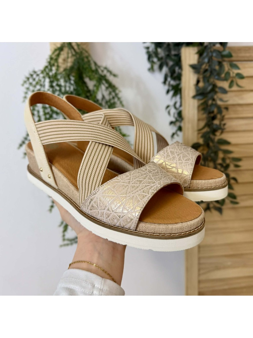 Nu-pied compensé Fugitive Biscui or beige 5 cm confortable| Marina & Paloma