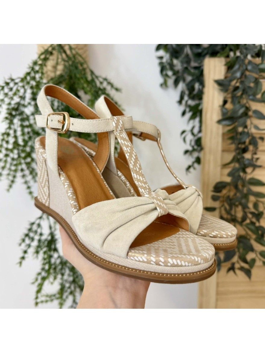 Nu-pied Fugitive Iralou beige compensé 8 cm élégant | Marina & Paloma