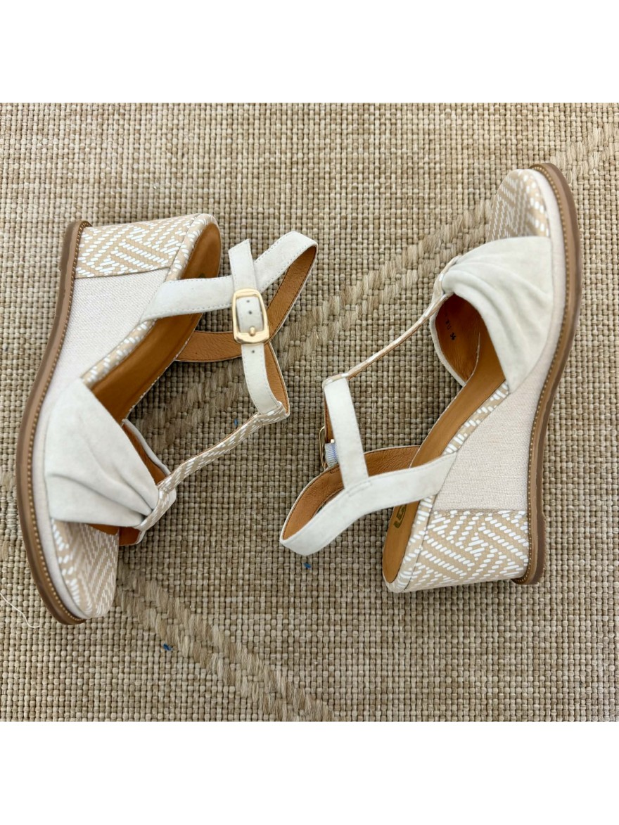 Nu-pied Fugitive Iralou beige compensé 8 cm élégant | Marina & Paloma