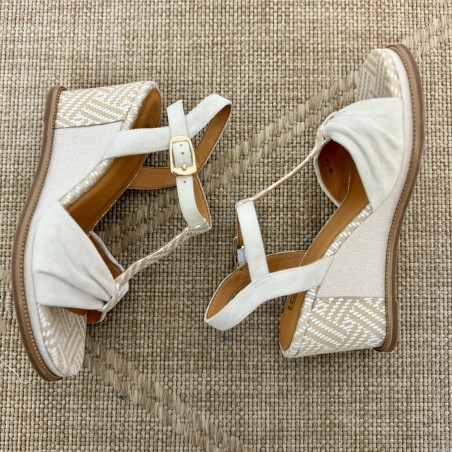 Nu-pied Fugitive Iralou beige compensé 8 cm élégant | Marina & Paloma