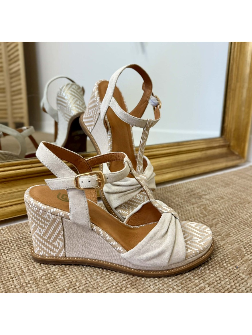 Nu-pied Fugitive Iralou beige compensé 8 cm élégant | Marina & Paloma