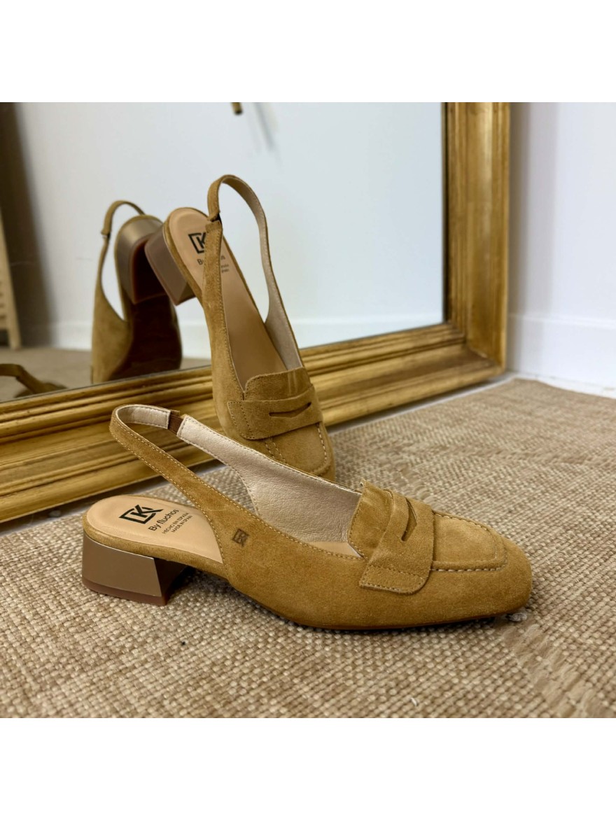 Escarpin Dorking D9305 GIA camel slingback cuir velours en promo| Marina & Paloma