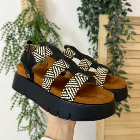 Nu-pied Mamzelle Uvea noir brides tressées plateforme | Marina & Paloma