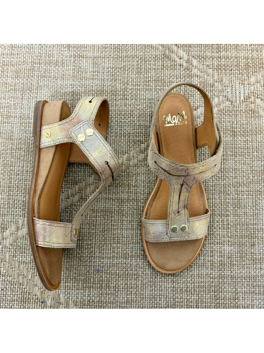 Nu-pied Mamzelle Oisin or cuir talon compensé 4 cm | Marina & Paloma