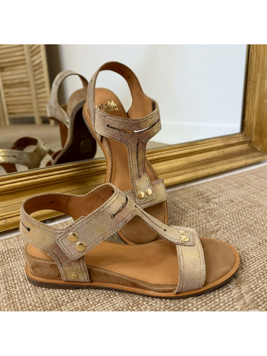 Nu-pied Mamzelle Oisin or cuir talon compensé 4 cm | Marina & Paloma