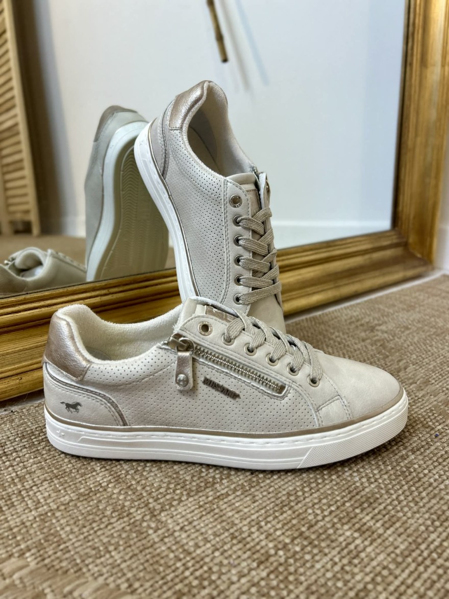 Basket Mustang beige champagne zip latéral cuir 26M0032006 | Marina & Paloma