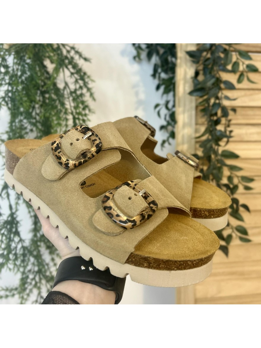 Mule Plakton 2 brides Com beige sable confort liège | Marina & Paloma