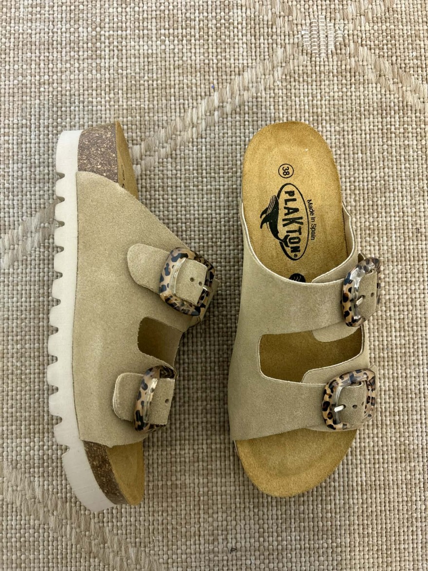 Mule Plakton 2 brides Com beige sable confort liège | Marina & Paloma