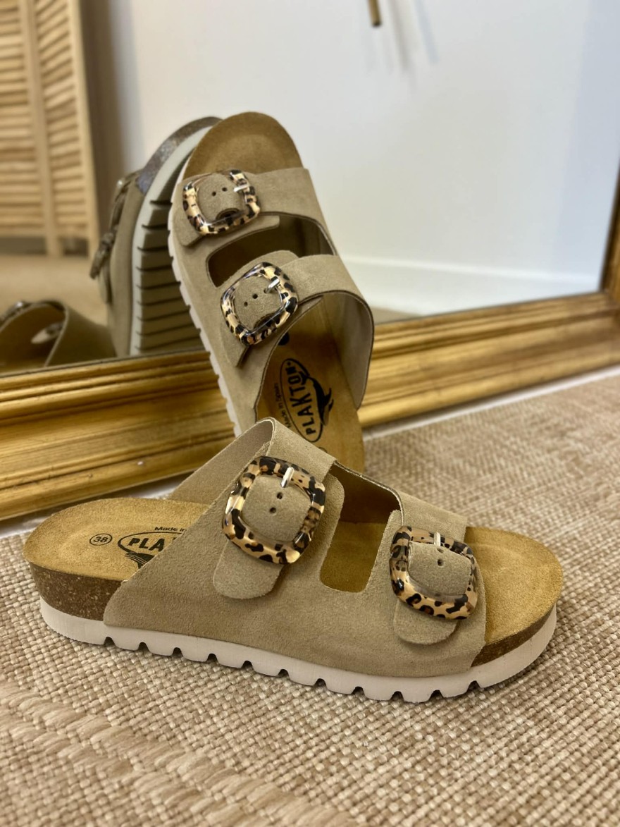 Mule Plakton 2 brides Com beige sable confort liège | Marina & Paloma
