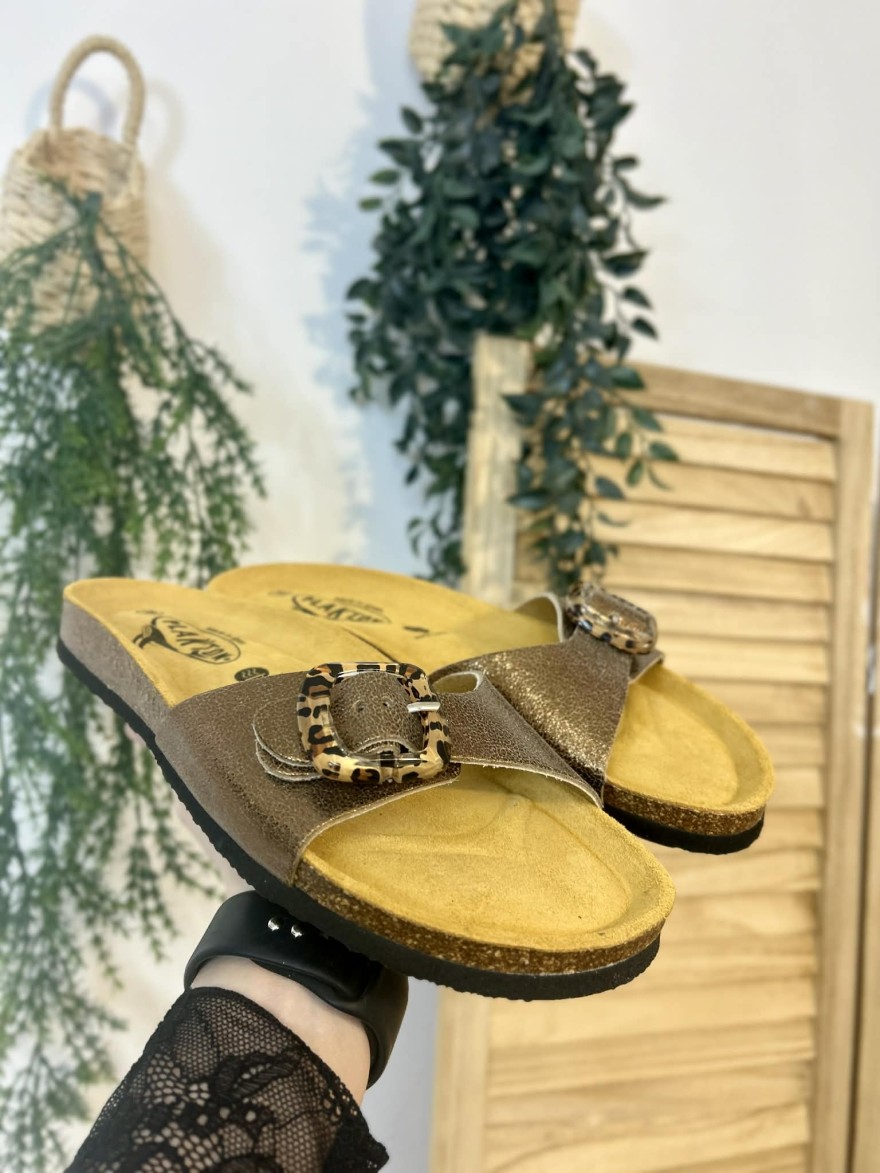 Mule Plakton Bom bronze métallisé confort liège | Marina & Paloma