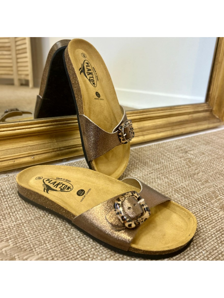 Mule Plakton Bom bronze métallisé confort liège | Marina & Paloma