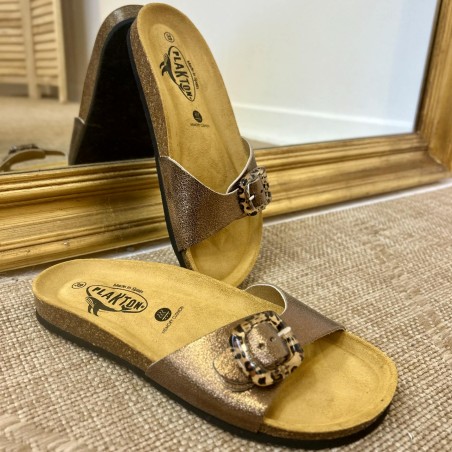 Mule Plakton Bom bronze métallisé confort liège | Marina & Paloma
