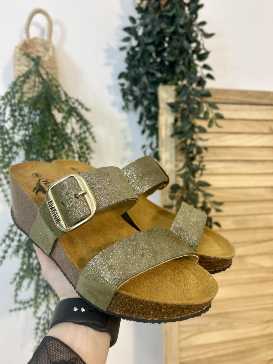 Mule compensée Plakton So Rock kaki métallisé confort | Marina & Paloma