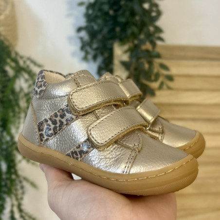 Bottillon Bellamy Minnie doré cuir bébé scratch léopard | Marina & Paloma