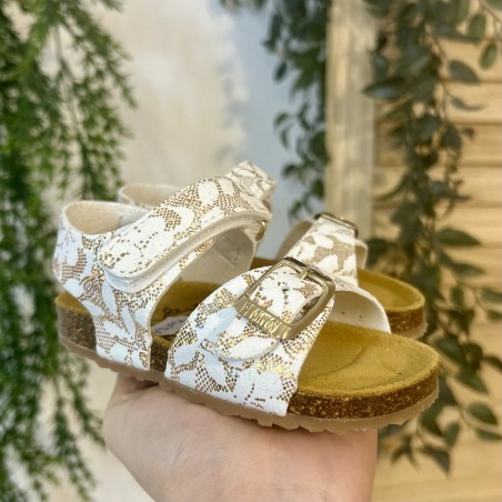 Nu-pied Plakton Petra cuir enfant blanc doré réglable | Marina & Paloma