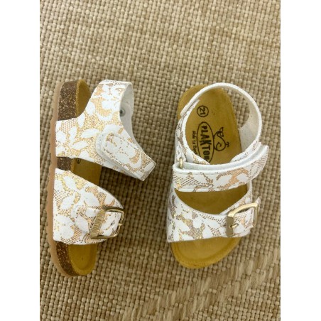 Nu-pied Plakton Petra cuir enfant blanc doré réglable | Marina & Paloma