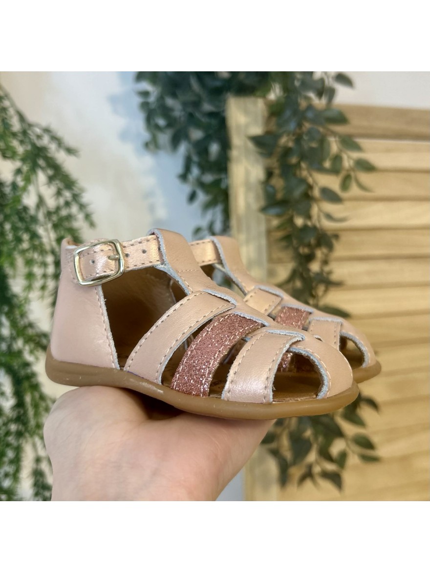 Nu-pied fermé Bellamy Befa rose cuir bébé maintien idéal | Marina & Paloma