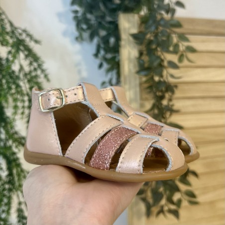 Nu-pied fermé Bellamy Befa rose cuir bébé maintien idéal | Marina & Paloma