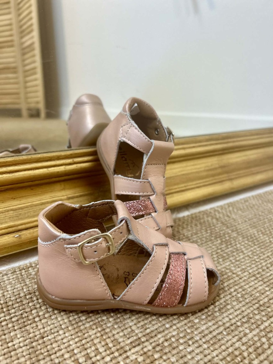 Nu-pied fermé Bellamy Befa rose cuir bébé maintien idéal | Marina & Paloma
