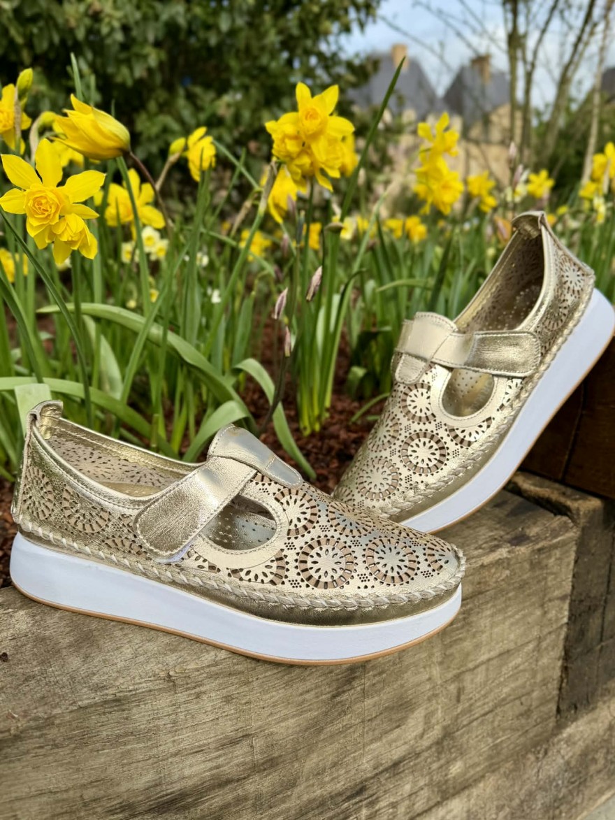 Chaussure Confort Pedro Torres 7103-BON1 Cuir Doré Ajouré | Marina & Paloma