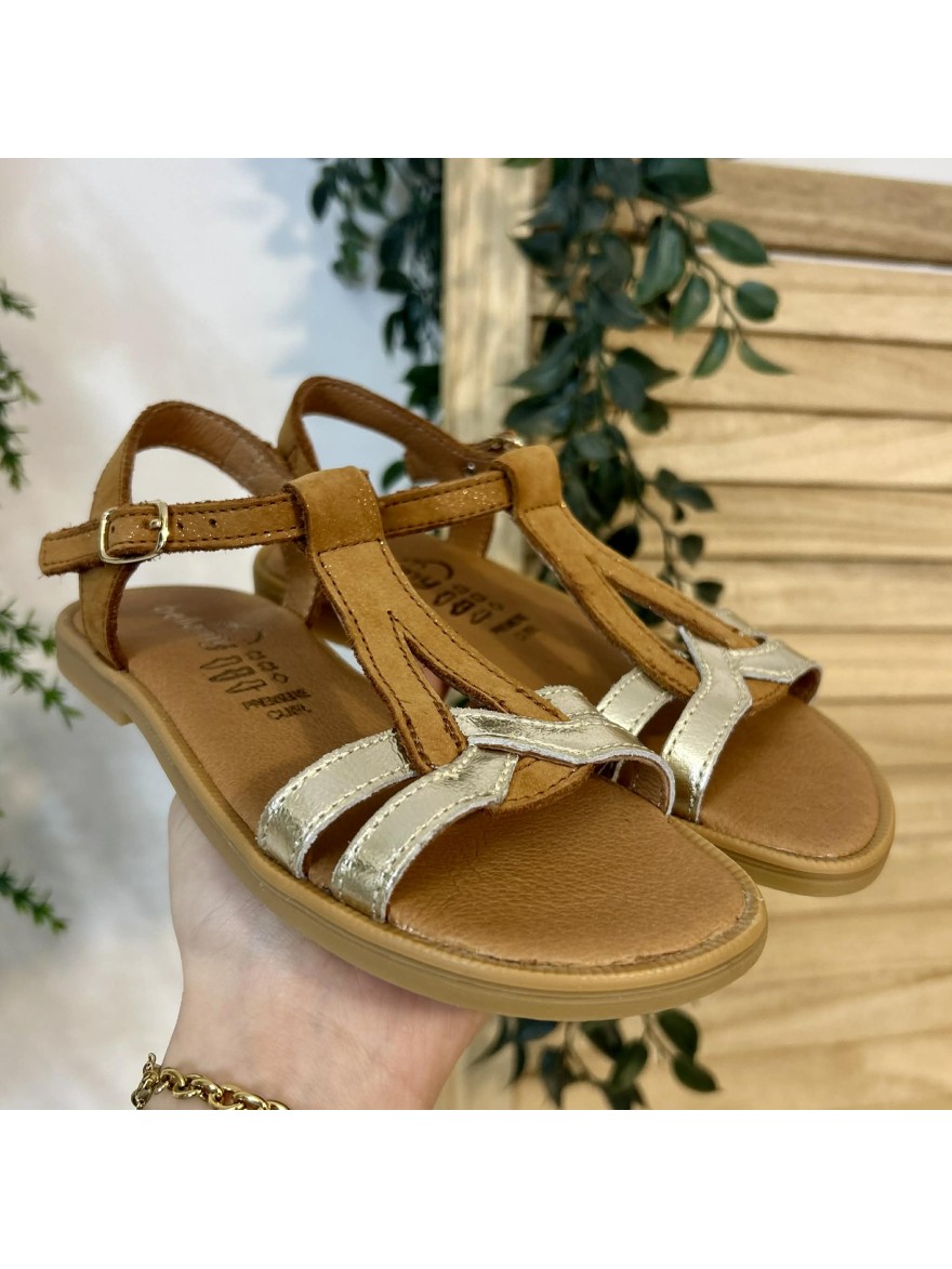Nu-pied Bellamy Jilou camel cuir fille doré élégant | Marina & Paloma